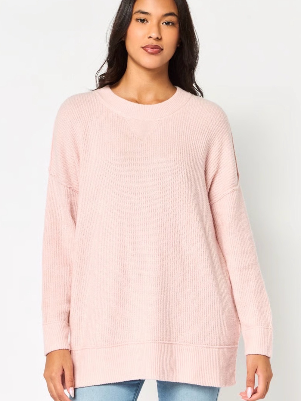 aerie Oversized Relaxed Crewneck Sweater in Dusty Pink